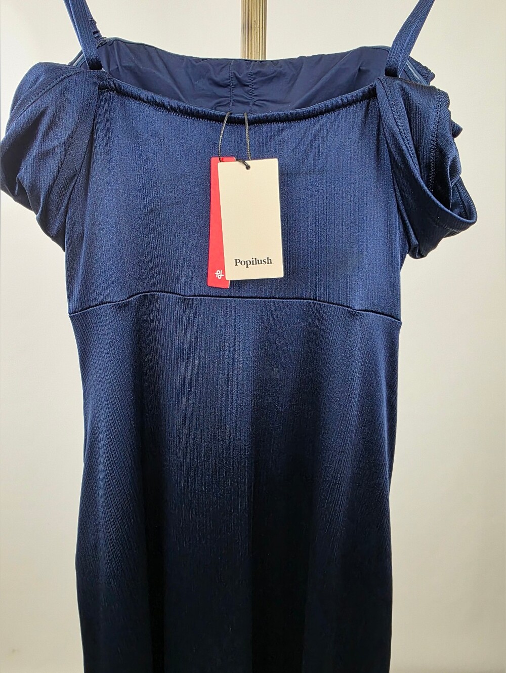 Popilush Women's Navy Shimmer Off The Shoulder 8 In 1 Shapewear Maxi Dress Large - Picture 16 of 16